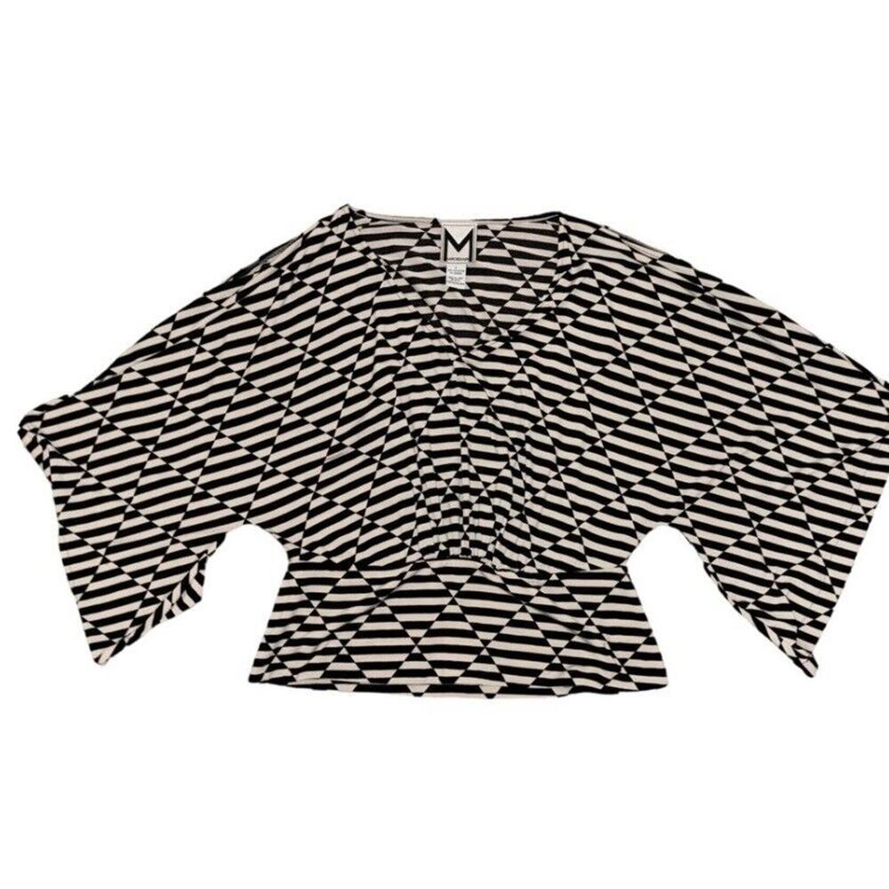 Marc Bouwer Women's Cold Shoulder Top Batwing Sleeves Navy & Tan Stripes EUC